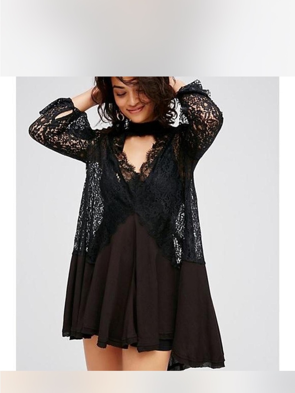 Free People Tell Tale Lace Tunic Dress Black Size L EUC